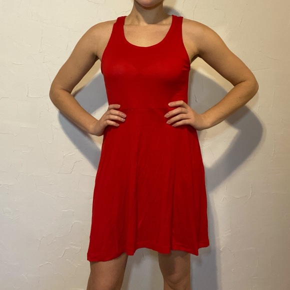 Red Sleeveless Stretch Swing Dress - Picture 3 of 5